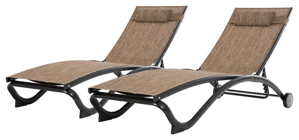 2-Pack Aluminum Patio Chaise Lounge with 5 Adjustable Positions and Pillow, Granite