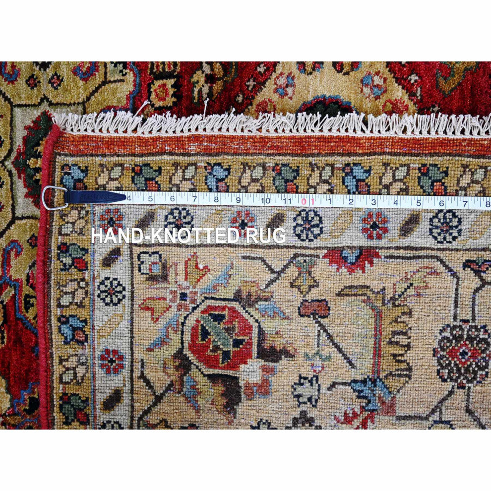 Fire Brick Red Hand Knotted Wool Karajeh Design Square Oriental Rug, 8'x8'