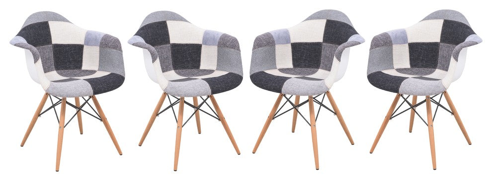LeisureMod Willow Fabric Eiffel Accent Chair, Set of 4, Patchwork