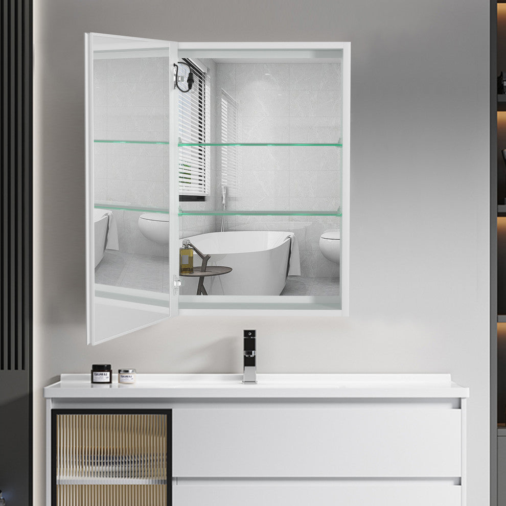 20 in. W x 30 in. H Aluminum Surface Mount Medicine Cabinet with Lighted Mirror