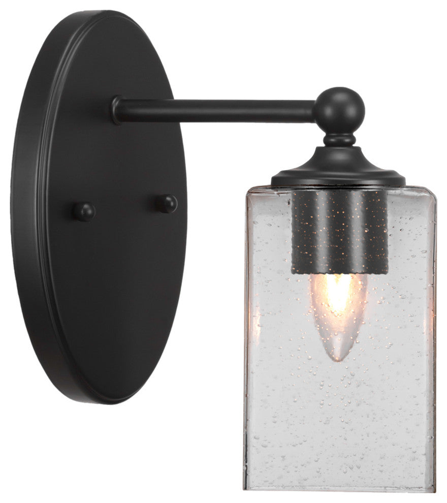 Capri 1-Light Wall Sconce, Matte Black/Square Clear Bubble