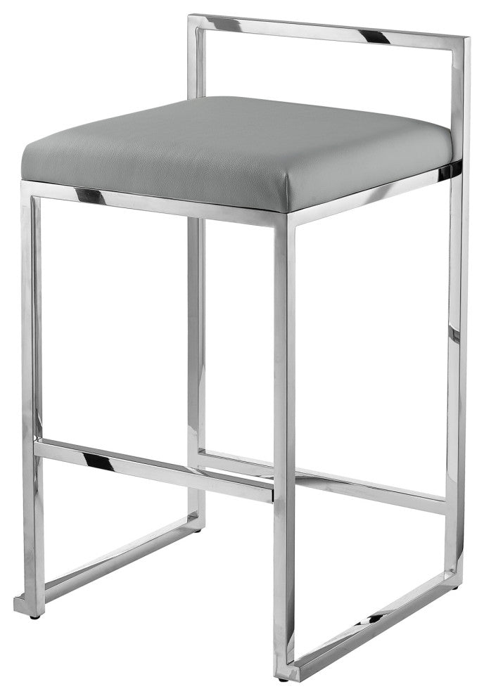 Inspired Home Dereck Bar Stool Geometric Frame, Gray and Chrome Leather PU