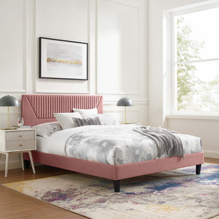 Yasmine Channel Tufted Performance Velvet Twin Platform Bed, Dusty Rose