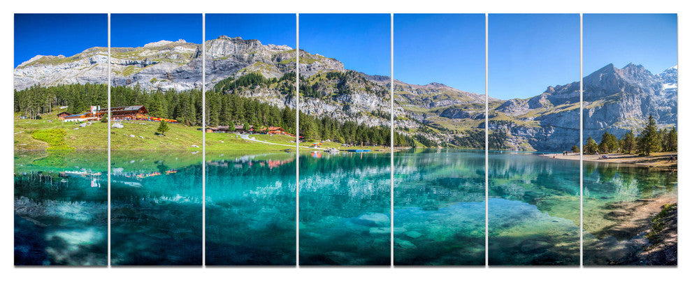 Lake Oeschinen Switzerland, Landscape Canvas Art Print, 83"x32", 7 Panels
