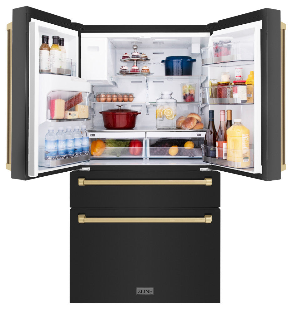 ZLINE 36" French Door Black Stainless Refrigerator With Water RFMZ-W-36-BS-CB