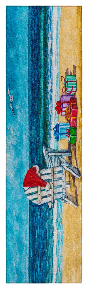 Indoor/Outdoor Wonderland WN9 Ocean Machine Washable 2'3" x 7'6" Runner Rug