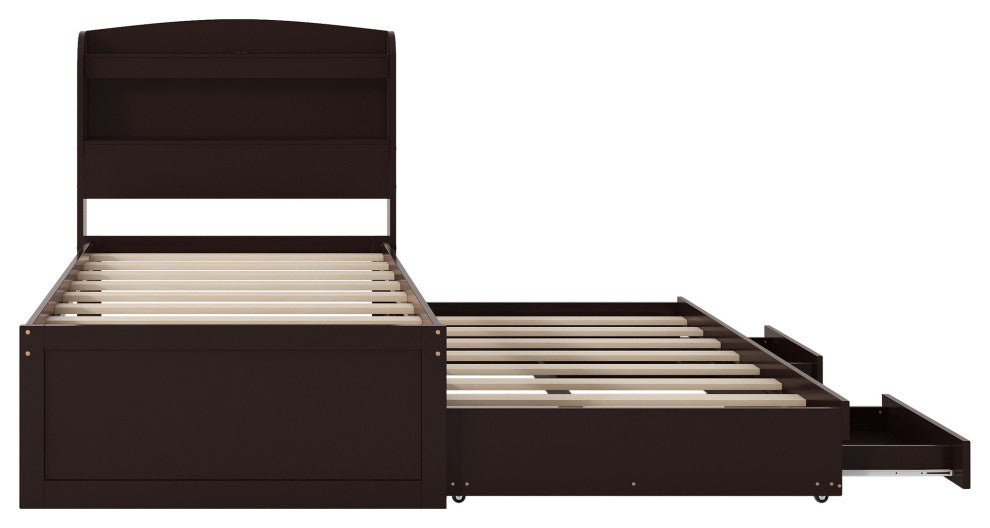 Gewnee Twin XL Size Platform Bed with Storage LED Headboard