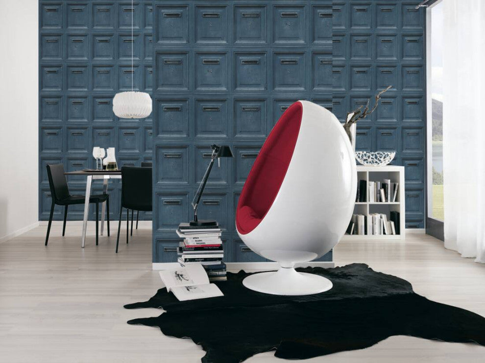 Loft Nature Textured Wallpaper, Numbered Post Boxes, Blue Black, One Roll