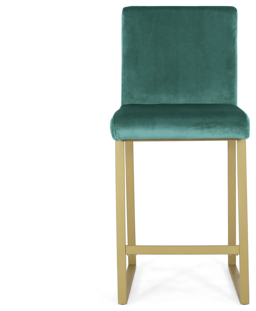 GDF Studio Lexi Modern Glam Velvet Barstools, Set of 2, Turquoise