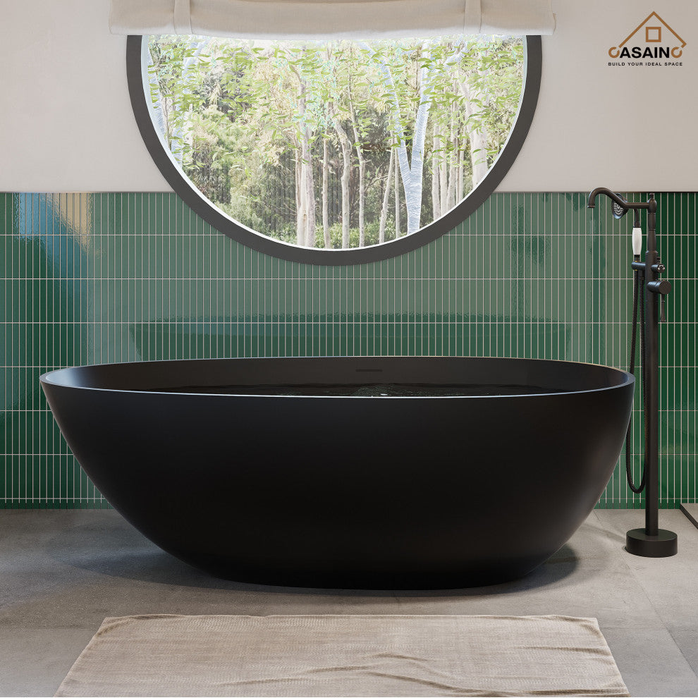 59in Solid Surface Freestanding Bathtub in Matte Black, Matte Black