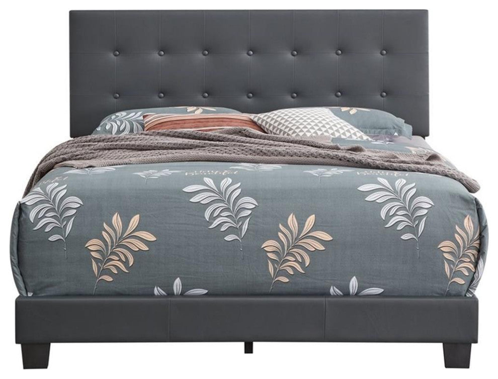 Glory Furniture Caldwell Faux Leather Panel Queen Bed in Gray