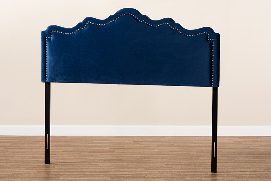Nadeen Royal Blue Velvet Fabric Upholstered King Size Headboard