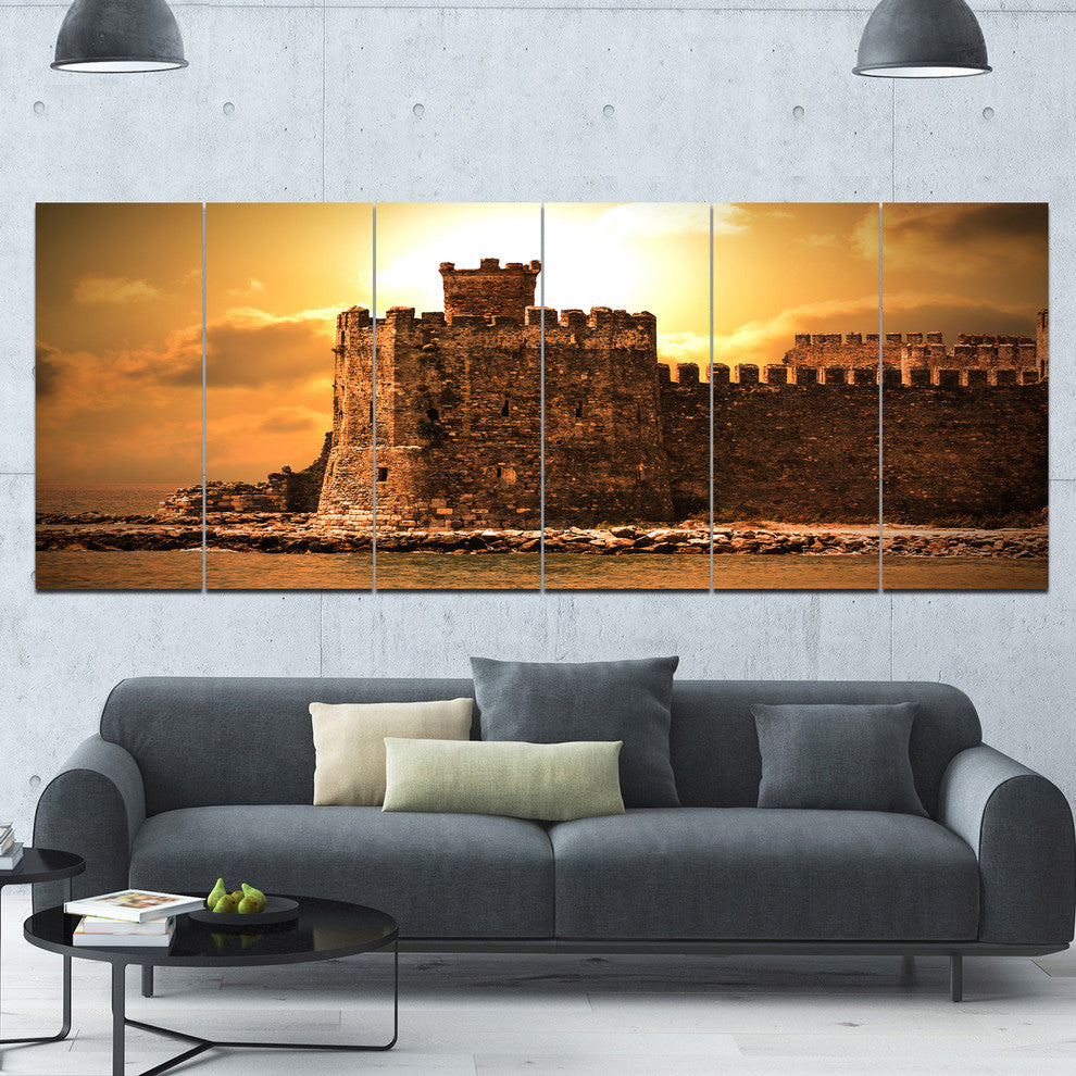 Old Castle at Sunset, Landscape Canvas Art Print, 70"x28", 6 Panels