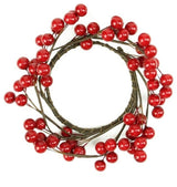 7" Decorative Artificial Shiny Red Berries Christmas Candle Holder Ring