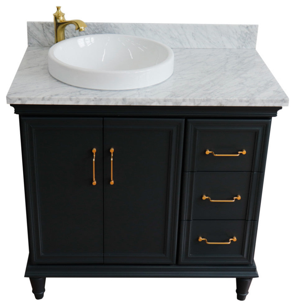 37" Single Vanity, Dark Gray Finish With White Carrara