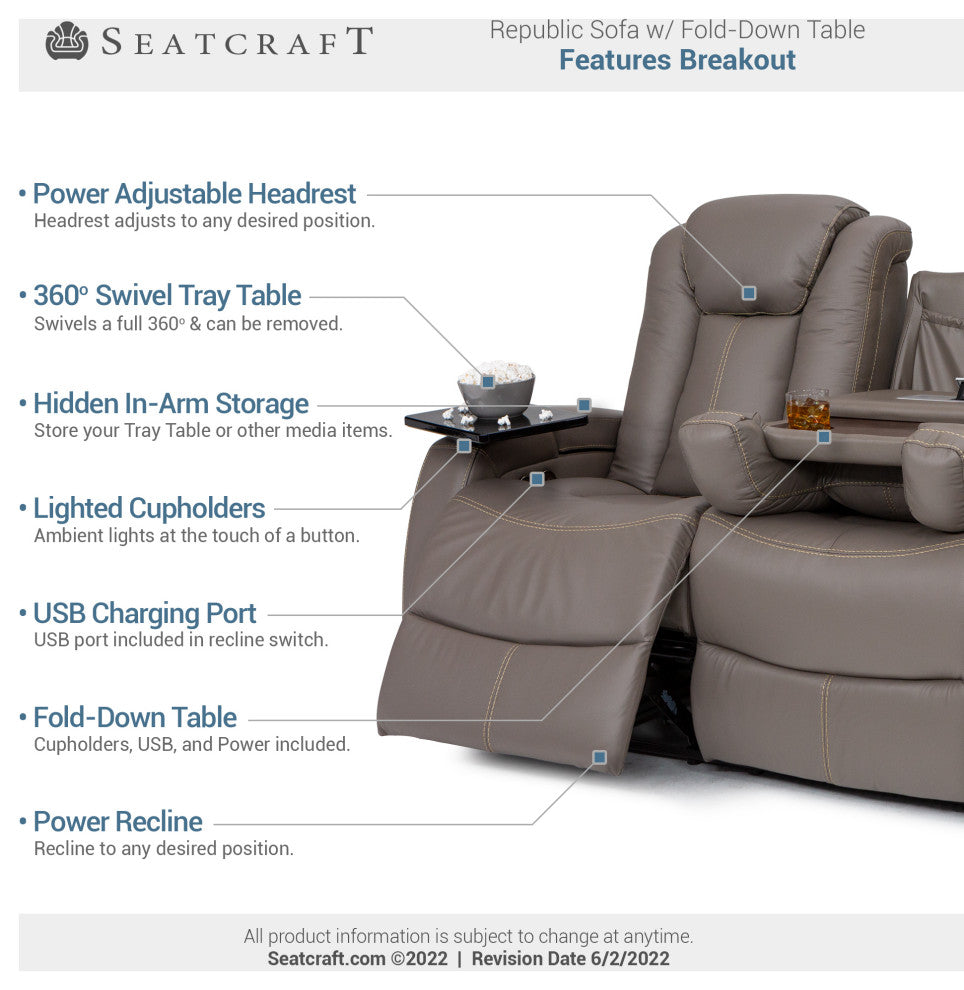 Seatcraft Republic Home Theater Seating, Light Gray, Sofa and Loveseat