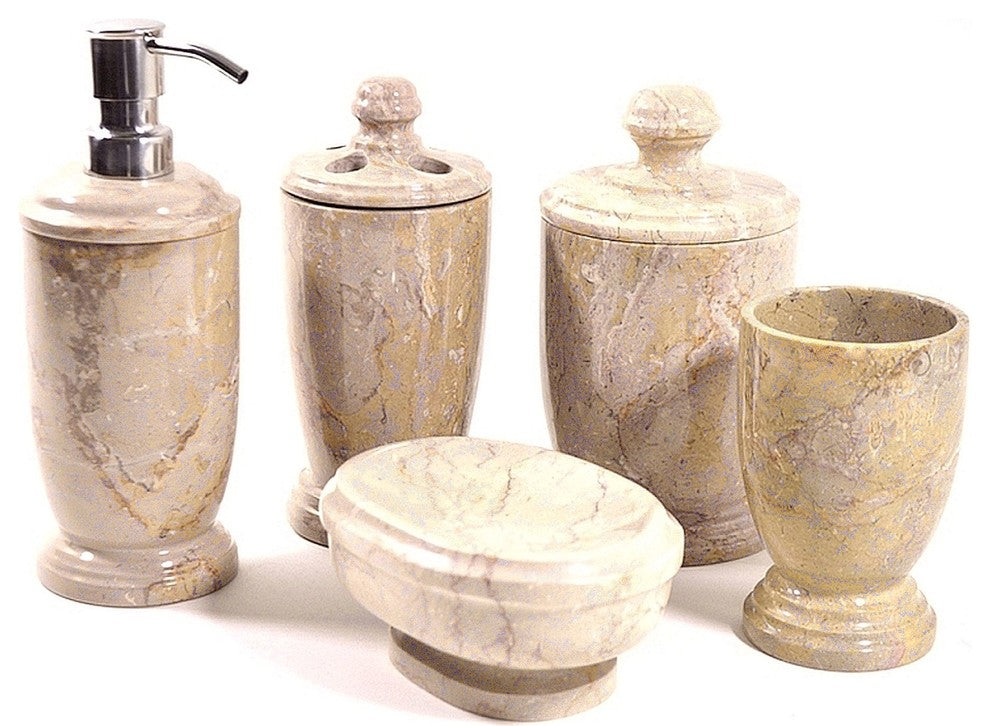 Sahara Beige Marble 5-Piece Bathroom Accessory Set of Atlantic Collection