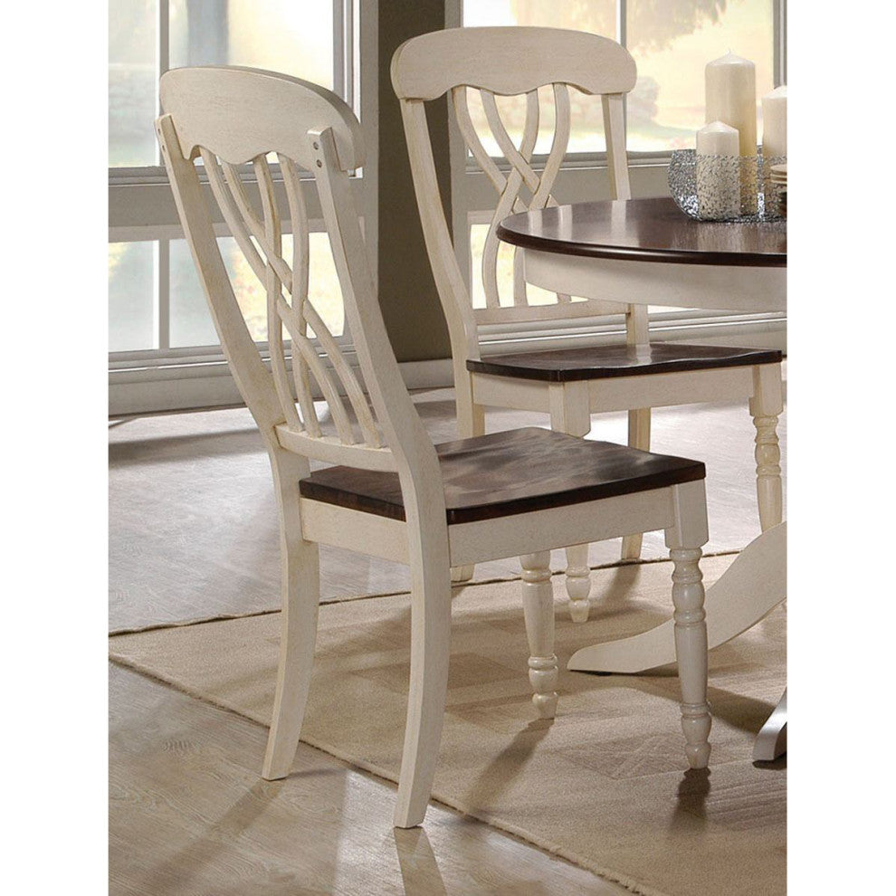 Set of 2 Wood Side Chair, Buttermilk/Oak Finish