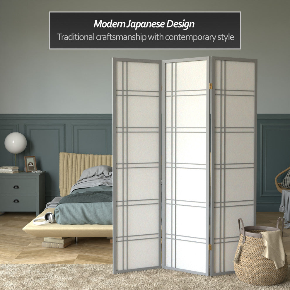 6' Tall Double Cross Shoji Screen, Special Edition, Gray, 3 Panels