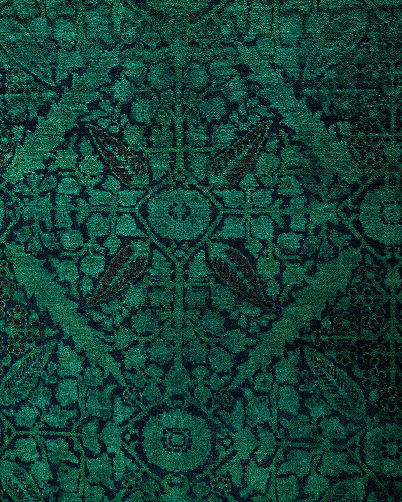 Overdyed, One-of-a-Kind Hand-Knotted Area Rug Green, 12'3"x18'0"