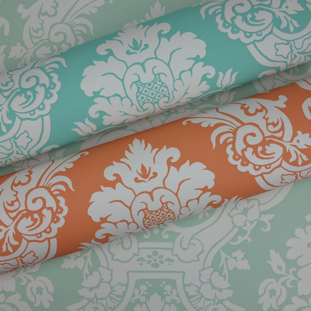 Mikado Damask Wallpaper, Teal, Bolt