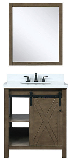 Marsyas 30" Vanity, White Square Sink and 28" Mirror, Rustic Brown