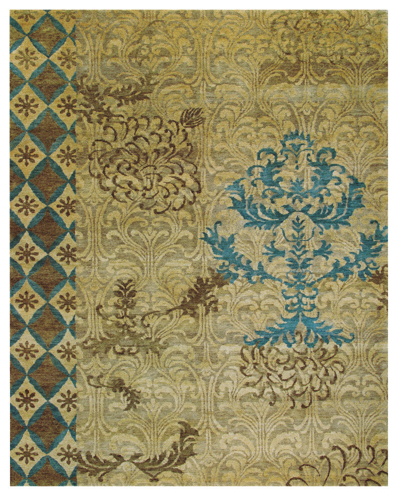 Weave & Wander Timeo Floral Hand Knot Oriental Rug, Brown/Green, 5'6"x8'6"