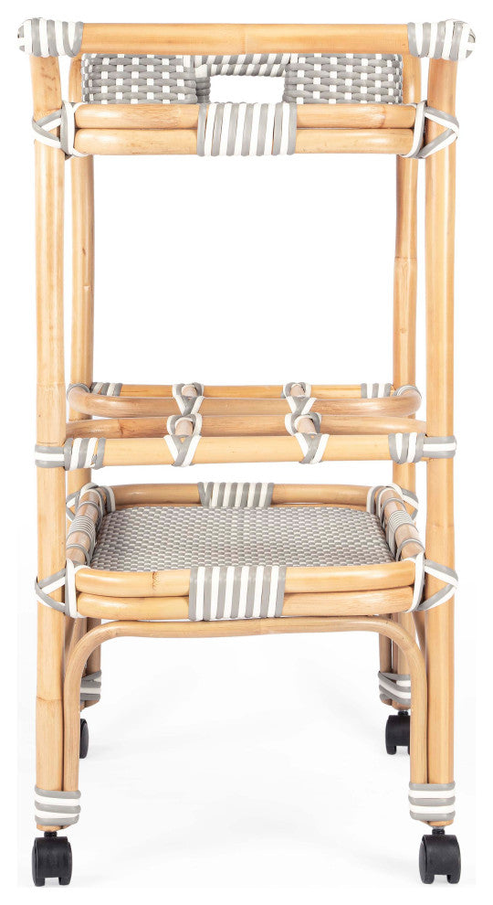 Butler Selena Gray and White Rattan Bar Cart