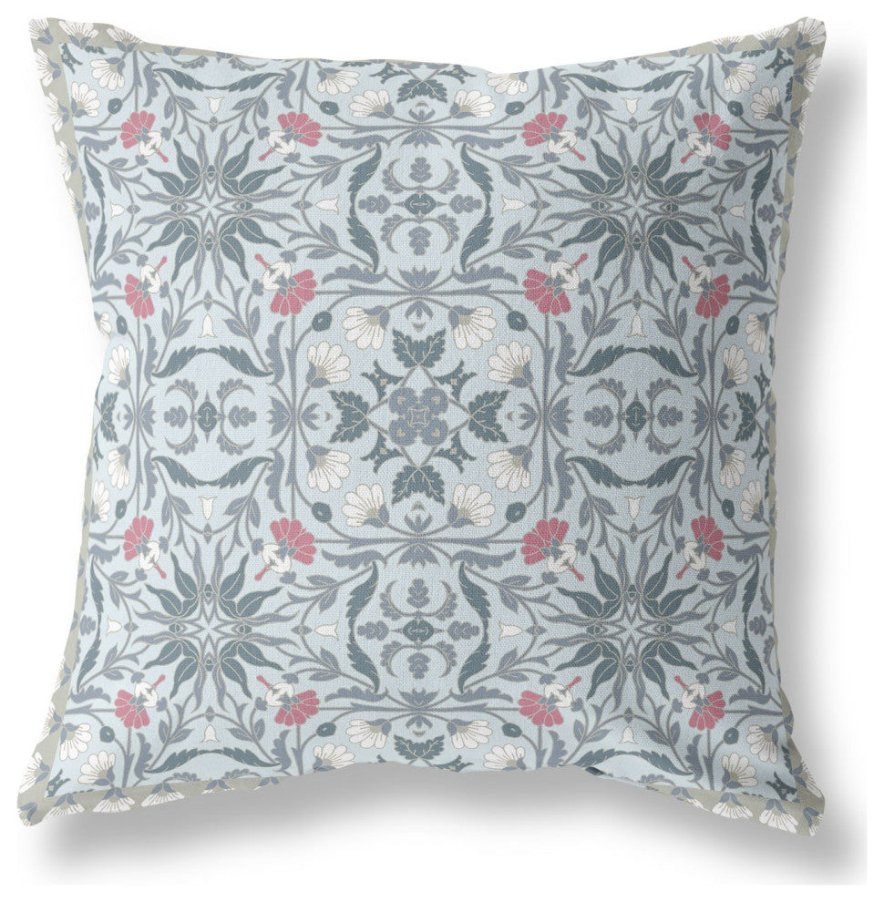 20 Powder Blue Paisley Indoor Outdoor Throw Pillow