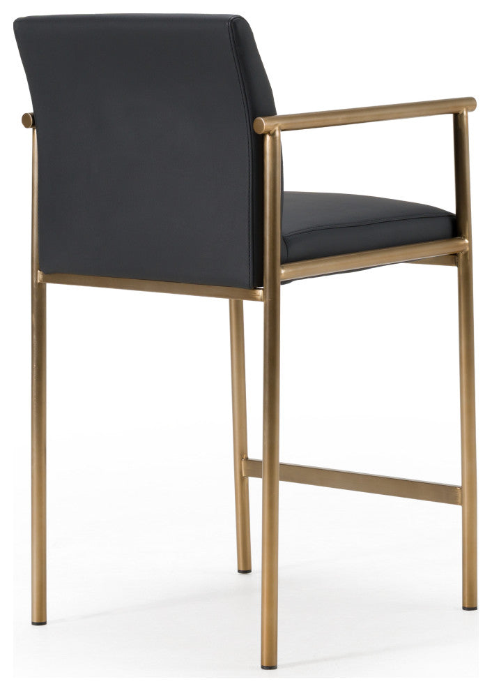 Modrest Custer Modern Black Vegan Leather + Brass Counter Chair