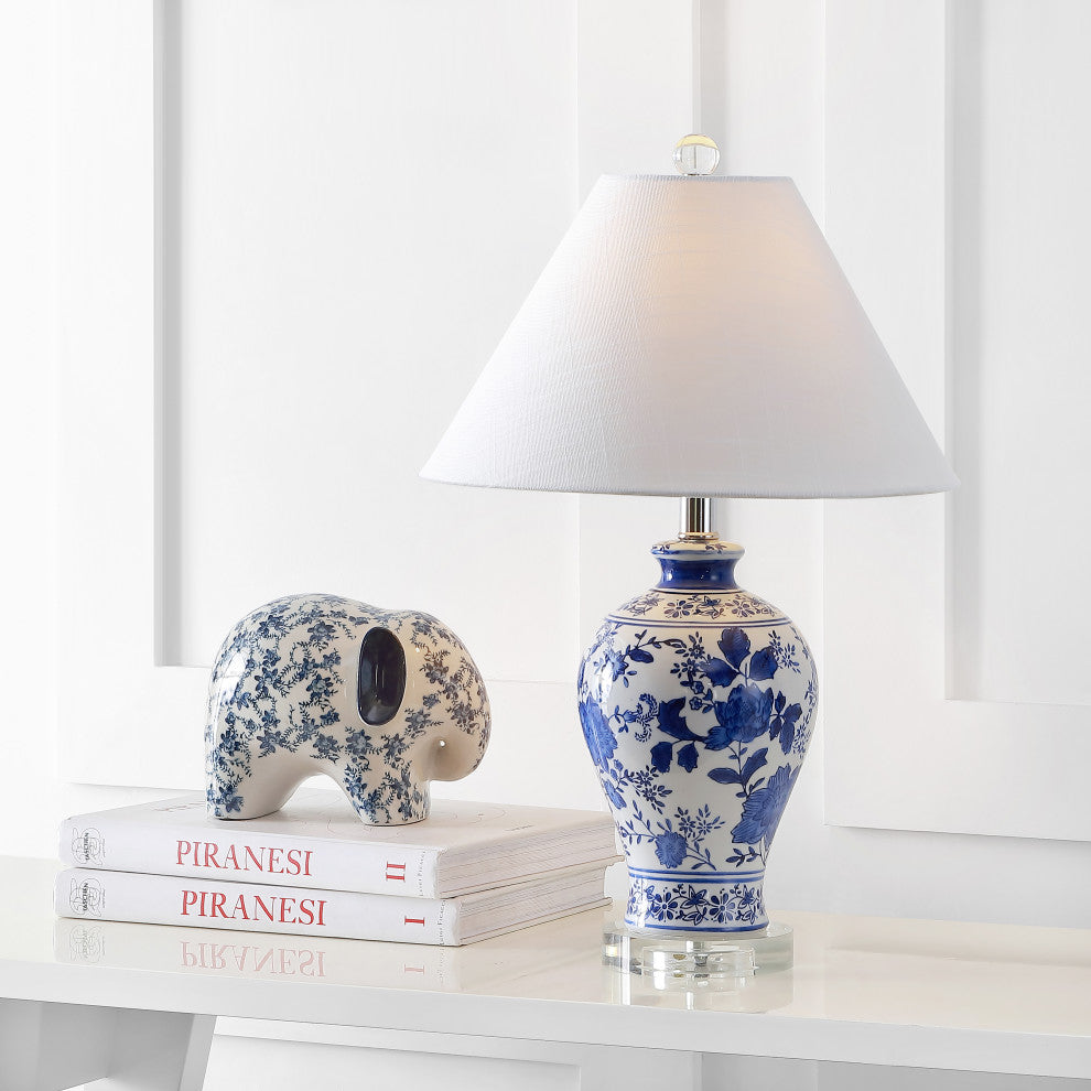 Song 21.5" Ceramic Chinoiserie Floral LED Table Lamp, Blue by JONATHAN  Y