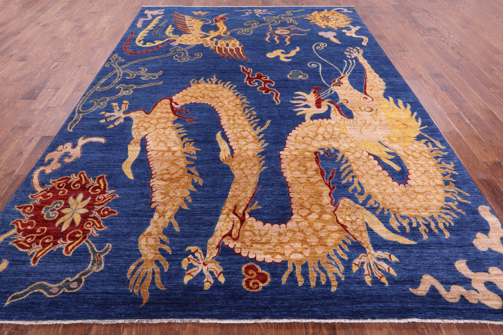 8' 9" X 11' 10" Handmade Dragon And Phoenix Design Rug - Q12640