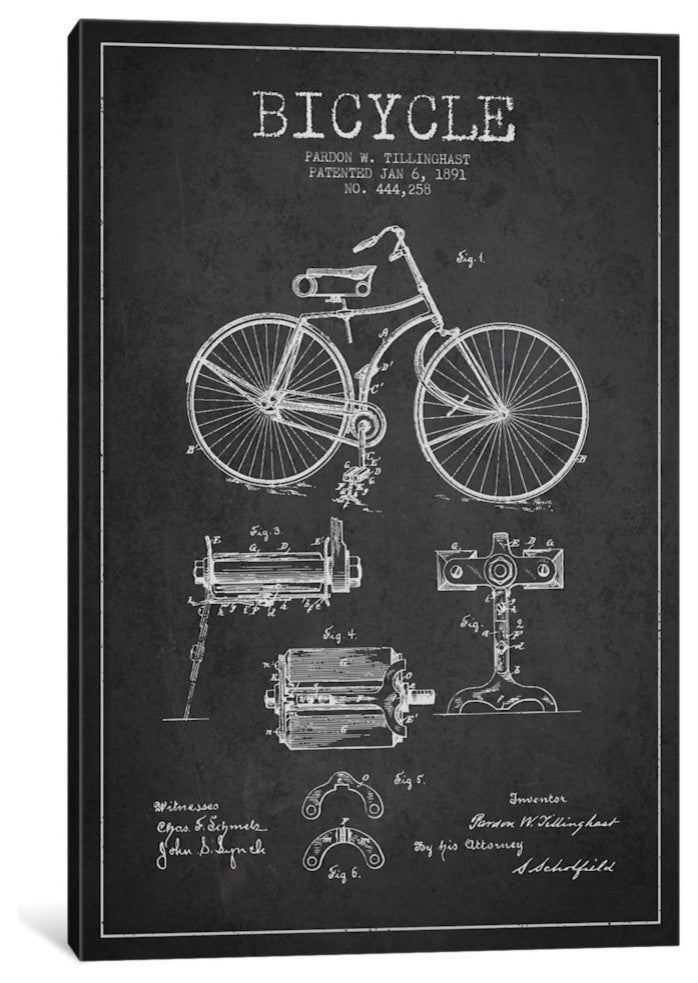 "Bike Charcoal Patent Blueprint" by Aged Pixel, 26"x18"x1.5"