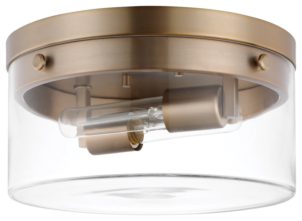 Intersection Medium Flush Mount Fixture, Burnished Brass With Clear Glass