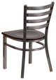 Clear Coated Ladder Back Metal Restaurant Chair, Walnut Wood Seat
