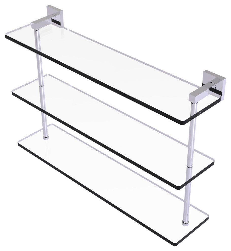 Montero 22" Triple Tiered Glass Shelf, Polished Chrome