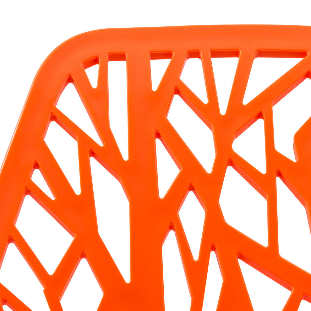 Leisuremod Asbury Plastic Stackable Dining Chair With Chromed Legs, Set of 2, Orange