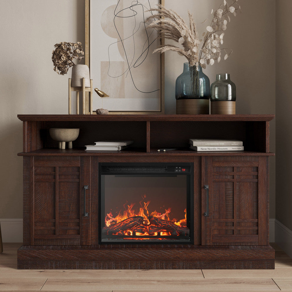 47" TV Stand Console With 18" Fireplace, Espresso