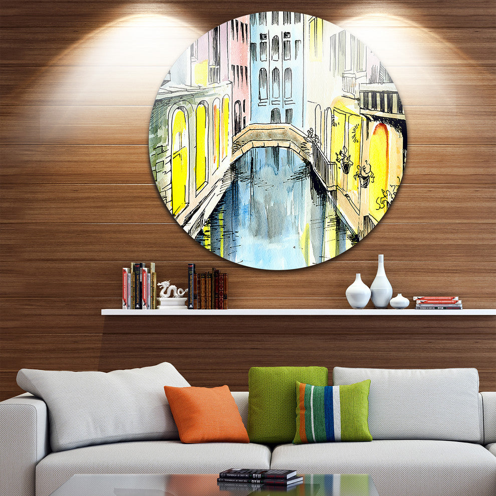 Canal In Venice, Cityscape Disc Metal Wall Art, 23"