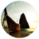 Tropical Beach With Huge Boat, Seashore Round Metal Wall Art, 11"