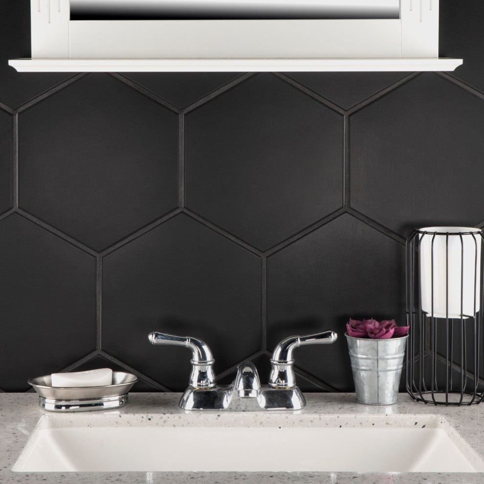 Textile Hex Porcelain Floor and Wall Tile, Black