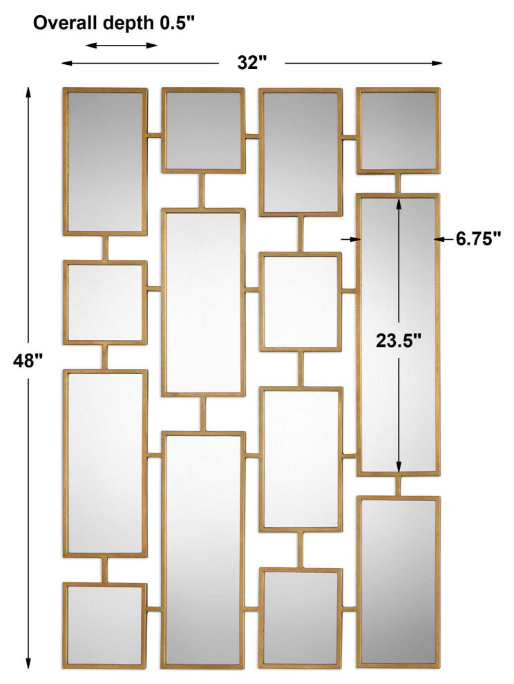 Elegant Gold Mirrored Wall Art Collage 48", Modern Geometric Squares