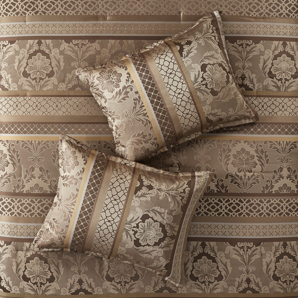 Madison Park Bellagio Classic Botanical 7-Piece Comforter Set, Gold/Brown, Cal K