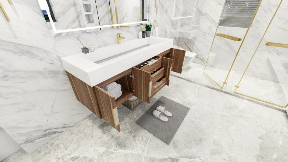 Madison 60" Wall Mounted  Single Sink Vanity with Reinforced Acrylic Sink, White Oak