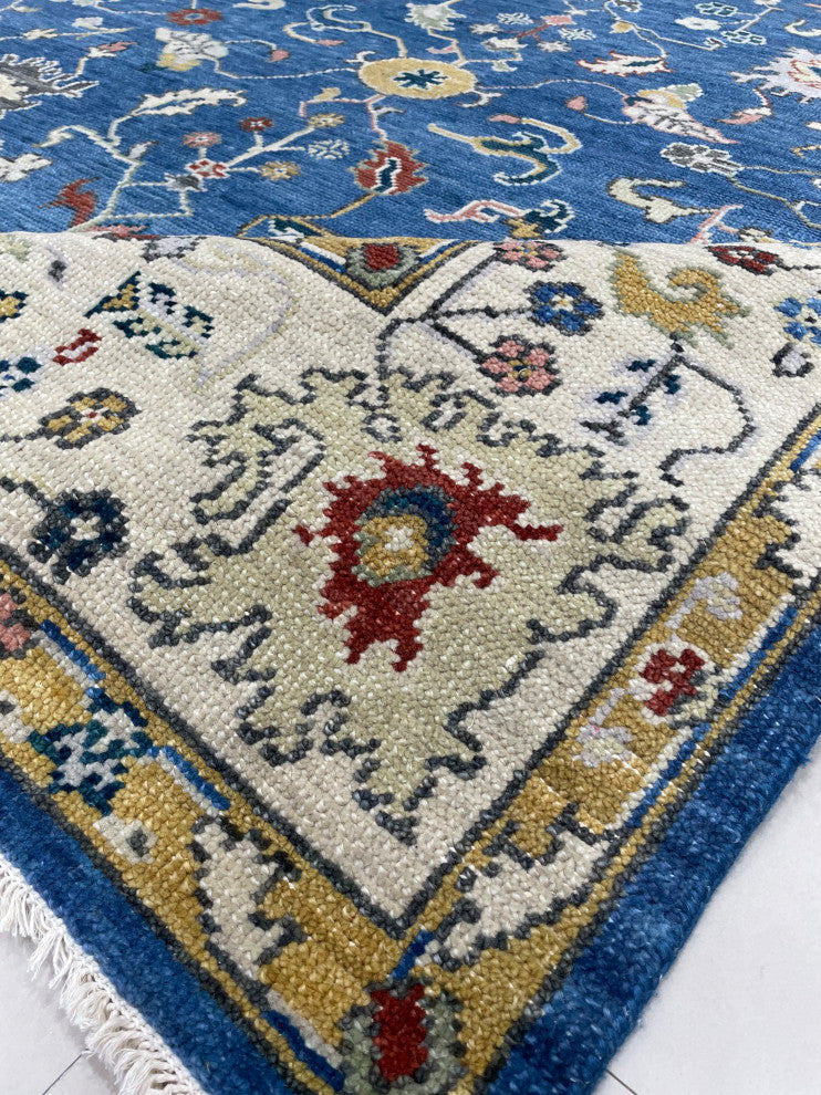 EORC Blue/Beige Hand Knotted Wool Colorful Mahal Classic Rug, 8'x10