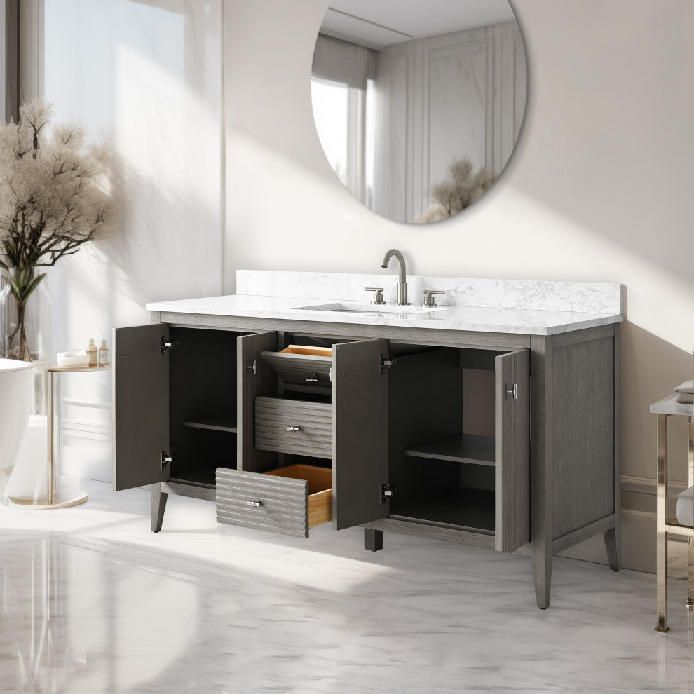 Vanity Art Freestanding Vanity, Driftwood Gray, 60", Single Sink, Brushed Nickel