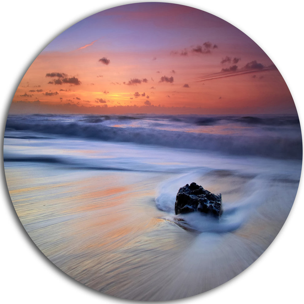 Rushing Waves At Beach Magoito Sintra, Seascape Round Wall Art, 11"