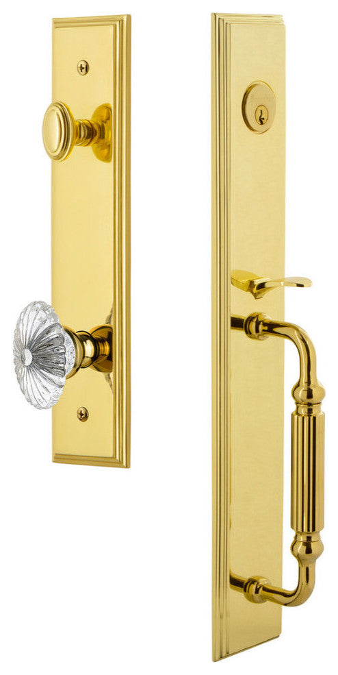 Carre' 1-Piece Dummy Handleset, F Grip and Burgundy Knob, Lifetime Brass, 848926