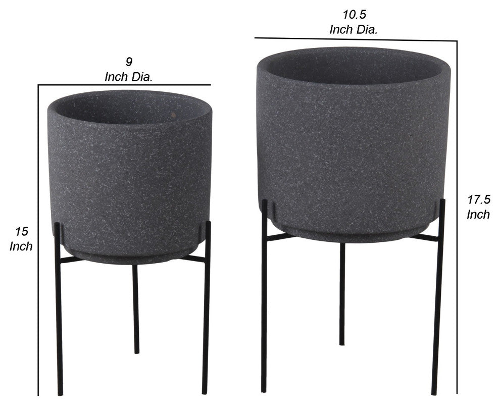 Benzara BM263149 Ceramic Planter With Speckles Pattern, 2-Piece Set, Gray
