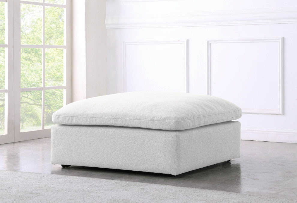 Serene Linen Textured Fabric Deluxe Comfort Modular Ottoman, Cream